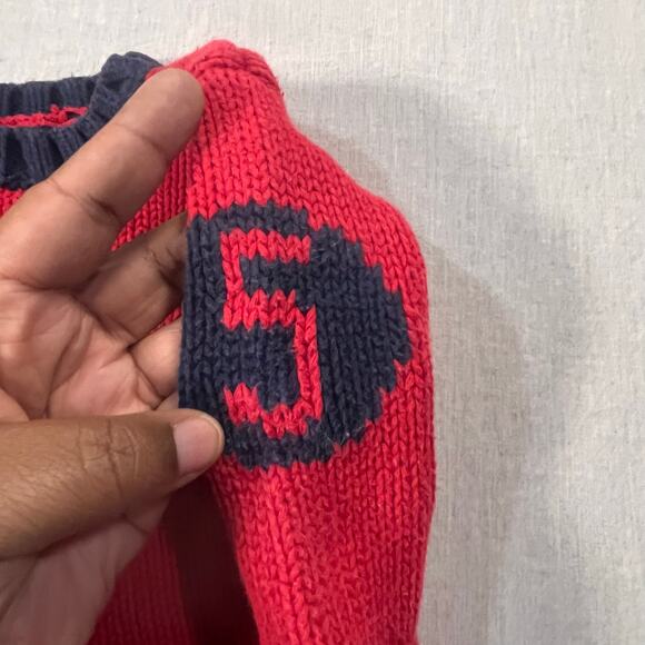 Lands End Baby Red Knit Sweater 18M Number 5 Patch Warm Cozy Classic Boy - Picture 4 of 6